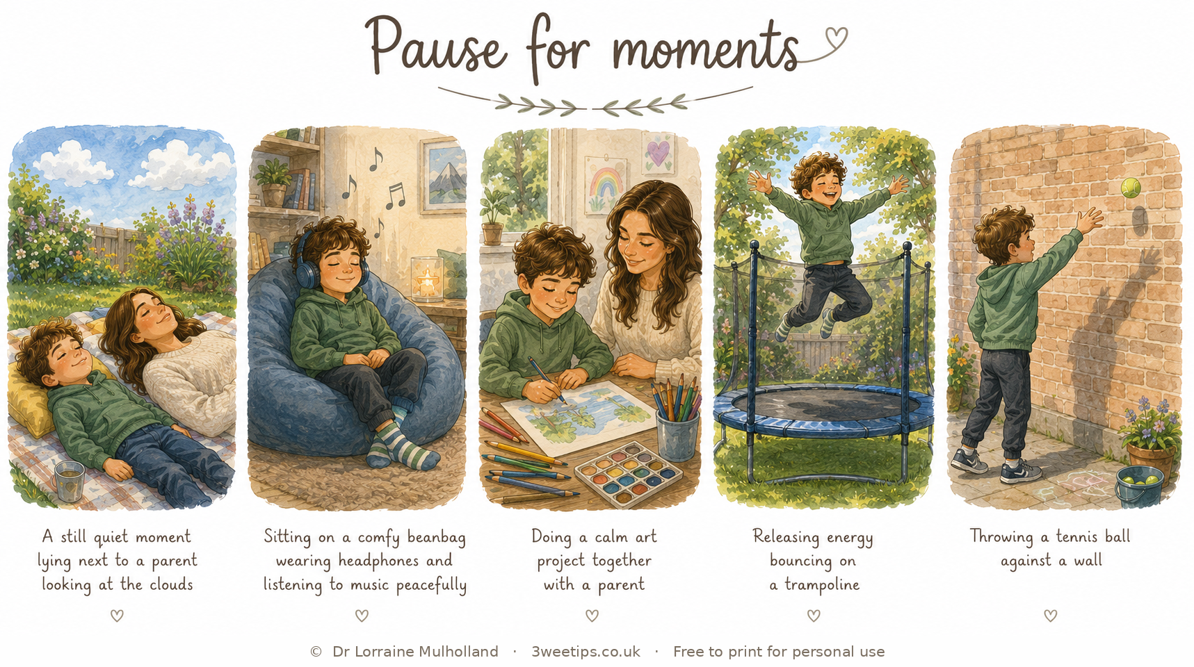 Pause for moments — calm activity ideas for school-aged children.
